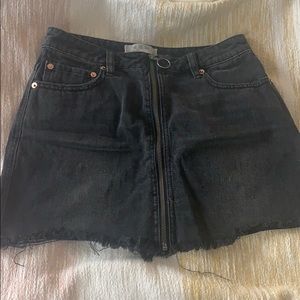 Black Zipper Front Denim Skirt
